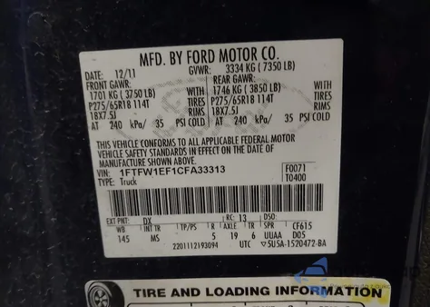 2012 Ford F-150 Xlt from USA, damaged, VIN 1FTFW1EF1CFA33313
